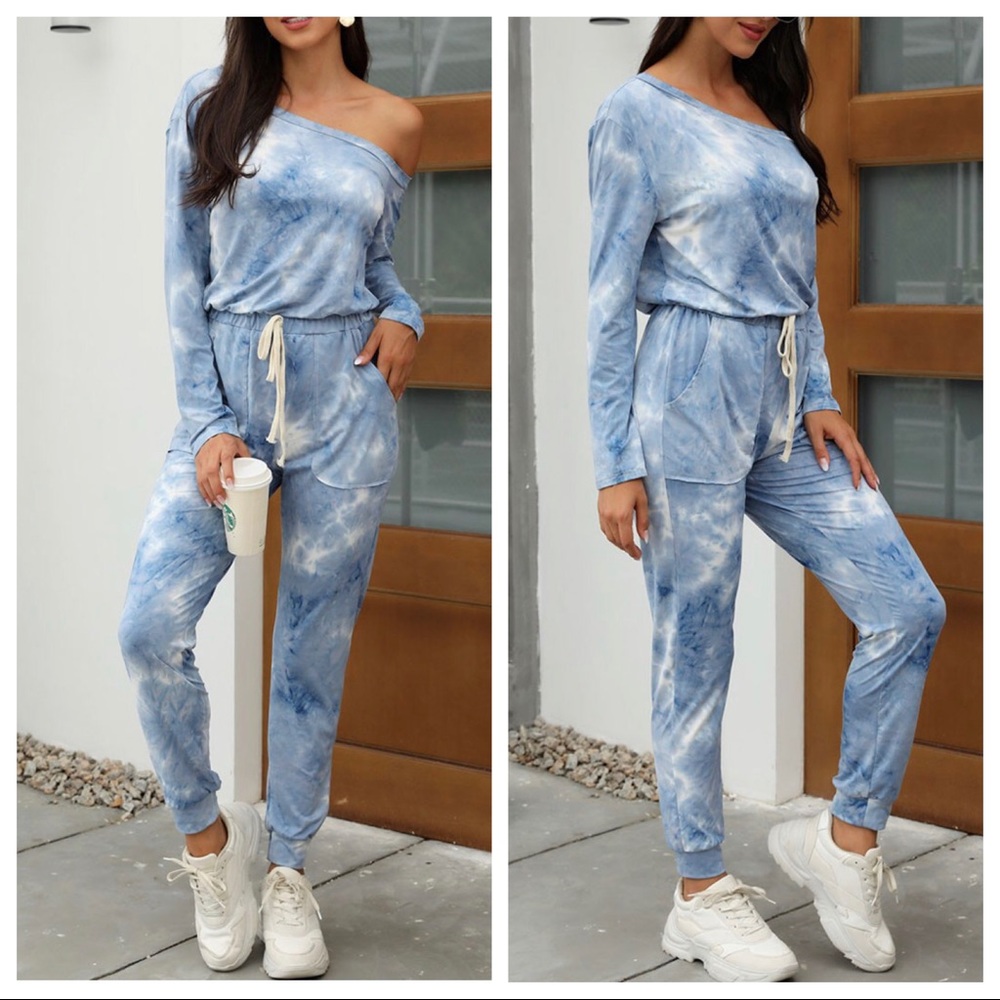 Chic off the shoulder tie dye jumpsuit - Picture 2 of 3